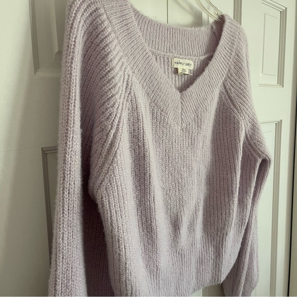 Happily Grey Lilac Knit Long Sleeve V-Neck Sweater, Size XL, EUC - Picture 3 of 6